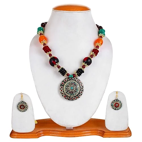Gifts Stylish Latest Traditional Afghani Tribal Beads Multicolor Jwell Necklace Jewellery Set with Earrings for Girls and Women
