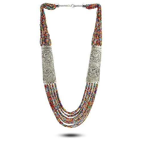 Fashion Jewellery Antique German Silver Oxidised Plated Tribal Cotton Thread Jewellery Necklace Earring Set for Women & Girls.(Valentine Gift Special).