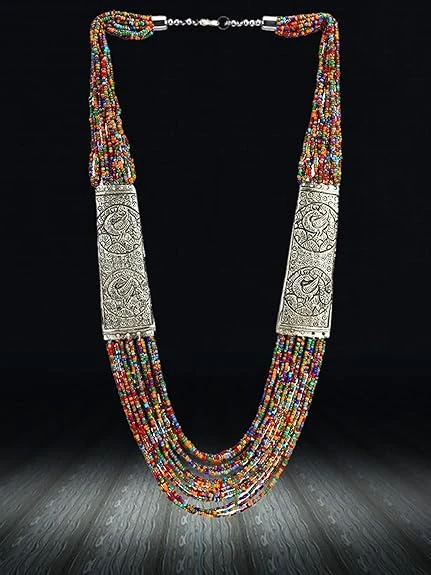 Fashion Jewellery Antique German Silver Oxidised Plated Tribal Cotton Thread Jewellery Necklace Earring Set for Women & Girls.(Valentine Gift Special).