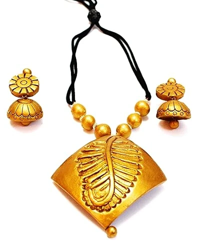 Le bijouxistic Necklace Earrings Set for women and girls, Handmade Necklace Terracotta Jewellery, Traditional Necklace Earring Set for daily use occasion (Golden)