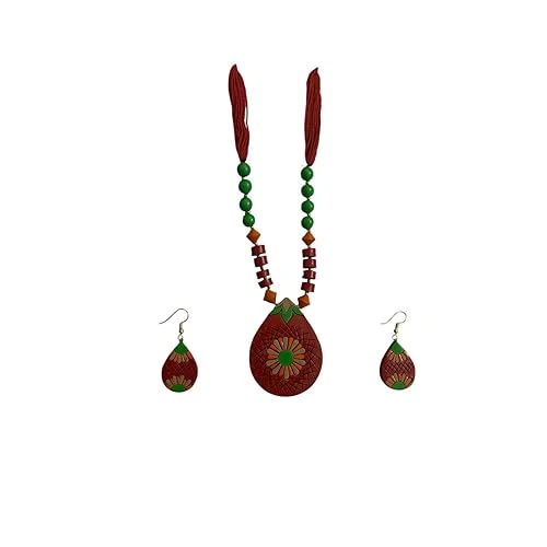 Terracotta Necklace Earrings Set for women and girls, Handmade Jewellery Necklace, Traditional Terracotta Jewellery Necklace Earring Set for party, occasion, Daily use