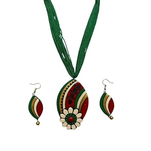 Terracotta Necklace Earrings Set for women and girls, Handmade Jewellery Necklace, Traditional Terracotta Jewellery Necklace Earring Set for party, occasion, Daily use