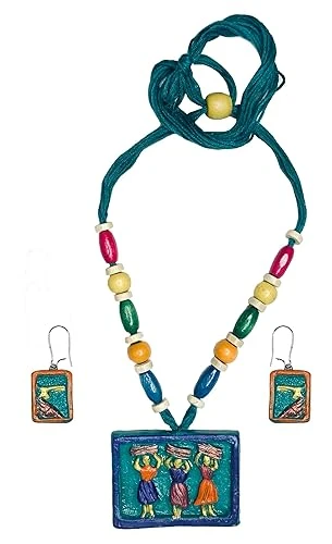 SharanyaD BeautifulTerracotta Handmade Jewellery Set with necklace and earring, Women's Contemporary Terracotta Necklace - Tribal ladies