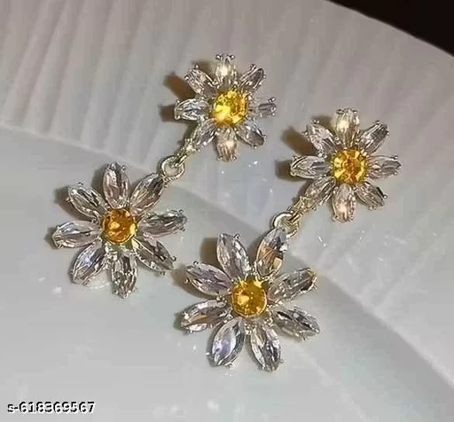 New Korean Sweet Daisy Flower Earrings For Women Luxury AAA Zircon Cry-stal Flowers Exquisite Earrings Wedding Party Jewelry Gift