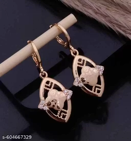 Rose Gold-Plated Stone-Studded Earrings