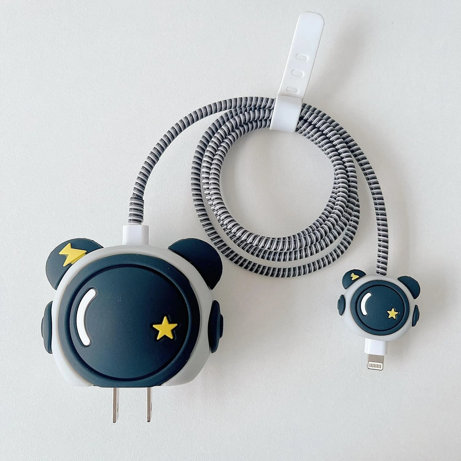 Charger Protector Set for iPhone 18W 20W | 3D Silicone USB-C Power Adapter Case & Spiral Cable Protector | Kawaii Aesthetic Charging Accessory for iPad & Smartphones (Astronaut)