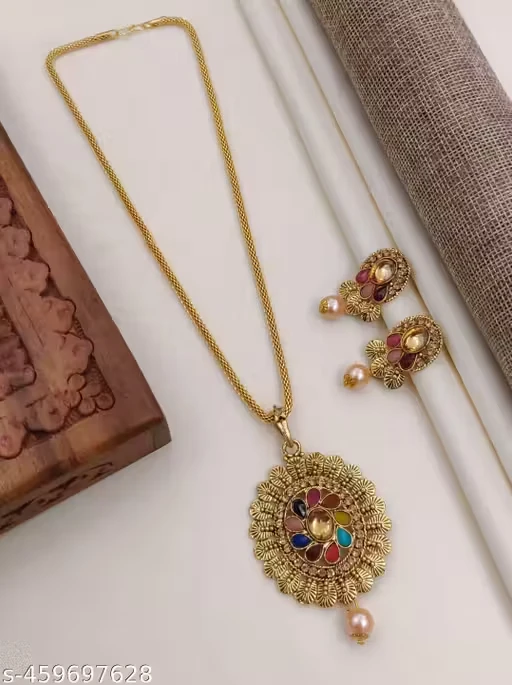 Floral Ethnic Jhumki Pendant Necklace Set for Women