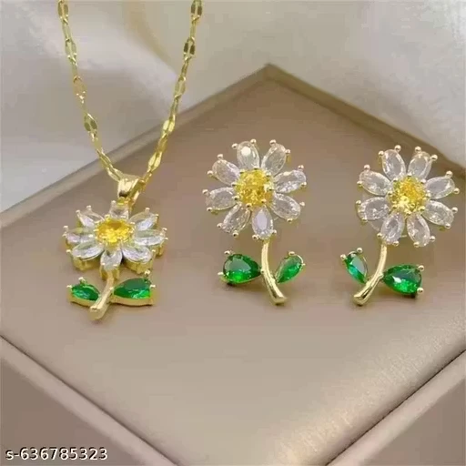 gold-plated bowknot and teardrop necklace and earrings set