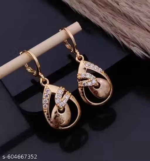 Rose Gold-Plated Stone-Studded Earrings