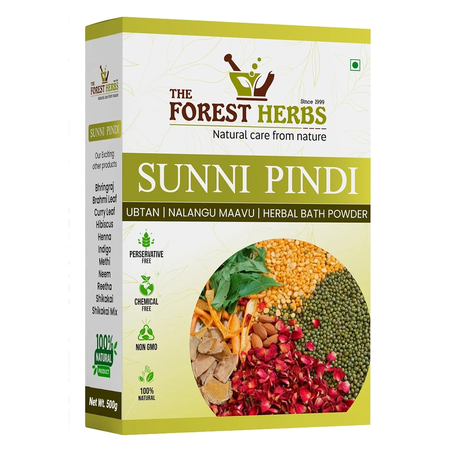 The Forest Herbs Natural Care From Nature Sunnipindi Herbal Nalangu Maavu UBTAN Bath Powder For Skin (500 Grams), 3 in 1 Ubtan Body Scrub | Face Pack | Mask