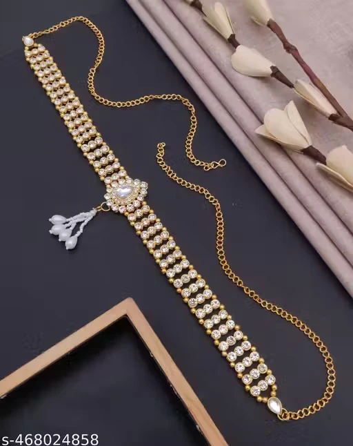 Gold Plated CZ & Faux Pearl Waist Belt (Kamar Patta / Kamarband)