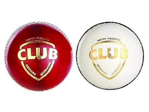 Leather Cricket Ball - Two Piece Club Size Match Cricket Practice Ball - Red/White