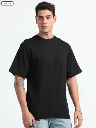 Kepto Mens Solid Oversized T-shirt- Black Size Medium