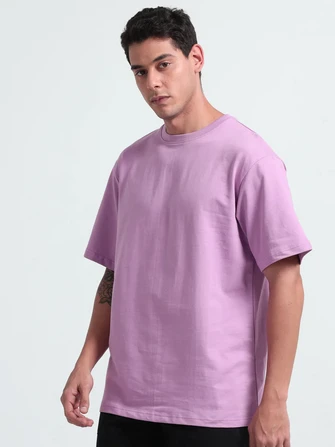 Kepto Mens Solid Oversized T-shirt- Lavender Size Medium