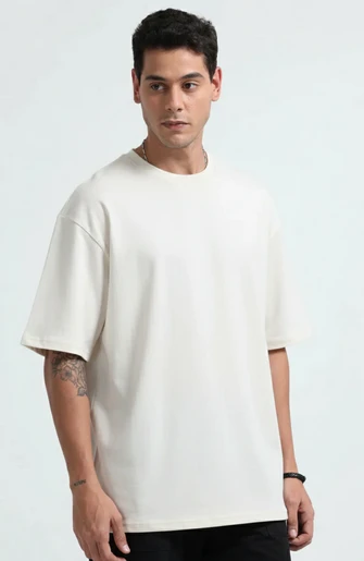 Kepto Mens Solid Oversized T-shirt- Off White Size Medium