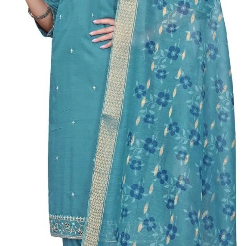 Aqua Blue Pure Cotton Embroidered Ladies Kurta Set