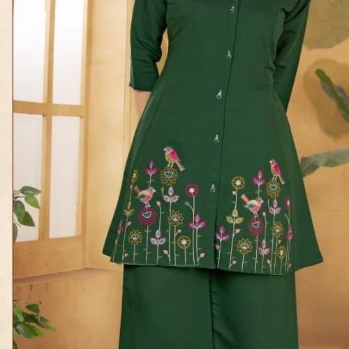 Olive Green Embroidered Co-Ord Set