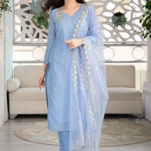 Blue Embellished Ladies Kurta Set