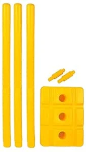 Plastic Cricket Stumps Set - 3 Wickets, 2 Bails, 1 Base (Yellow)