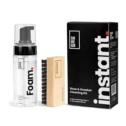 SHOEGR Instant Shoe Cleaning Kit | 150ml Shoe Cleaning Foam & 1 All-Purpose Brush, White Shoe Cleaning Kit, Shoe Cleaner Kit For Sneakers, Sports, Suede, Rubber | Shoe Cleaner Foam Spray
