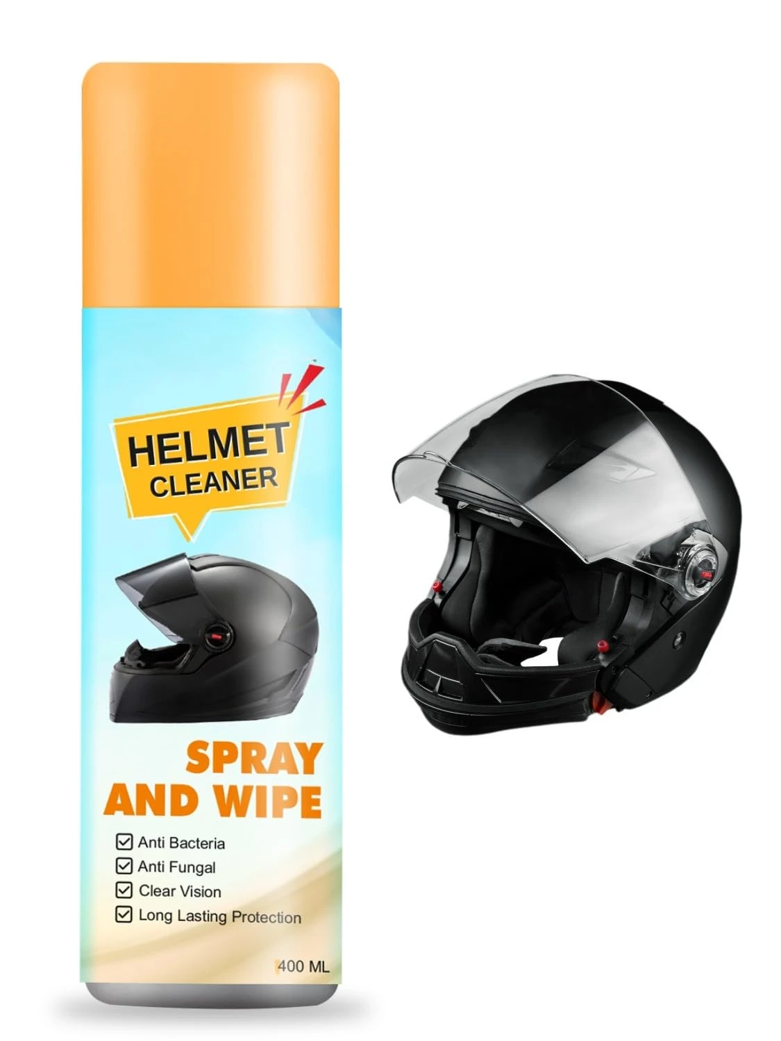 Foaming Helmet Cleaning Spray for Inner Foam, Sweat & Odor Removal, Quick-Action Spray for Daily Helmet Care & Deep Cleaning - 400 ML
