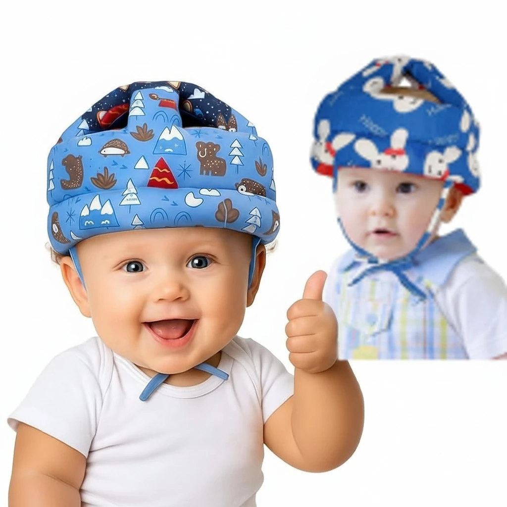 Baby  Toddler Helmet No Bump Safety Head Cushion Bumper Bonnet Adjustable Protective Printed Cap Child Safety Headguard for Running Walking Crawling Safety Helmet (Green)