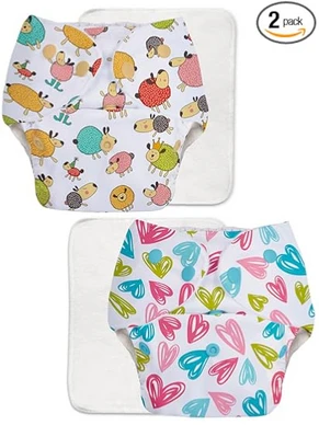 Basic Leakage-proof advanced cloth diapers for babies, High Absorbent 2 reusable diaper and 2 insert pad Combo Pack washable cloth diaper 3M -3Years Adjustable