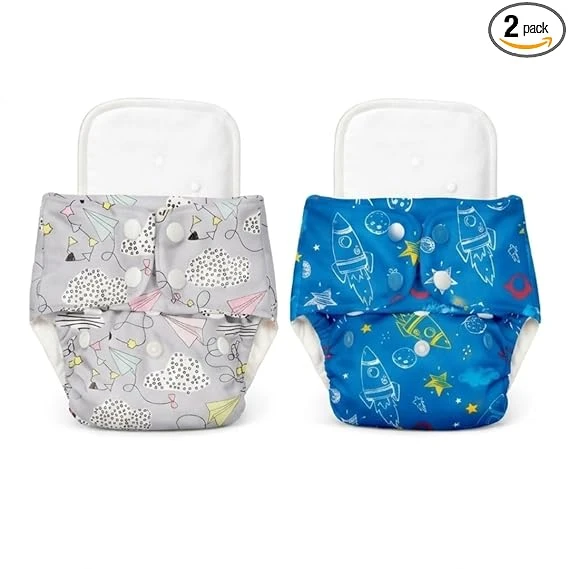 Cloth Baby Diaper Combo Pack | Leakage Proof Adjustable Cloth Diaper | Washable Reusable Diaper With Insert Pad | Infant Toddler Care Essentials | 3M To 3Years (2Diaper | 2Insert)