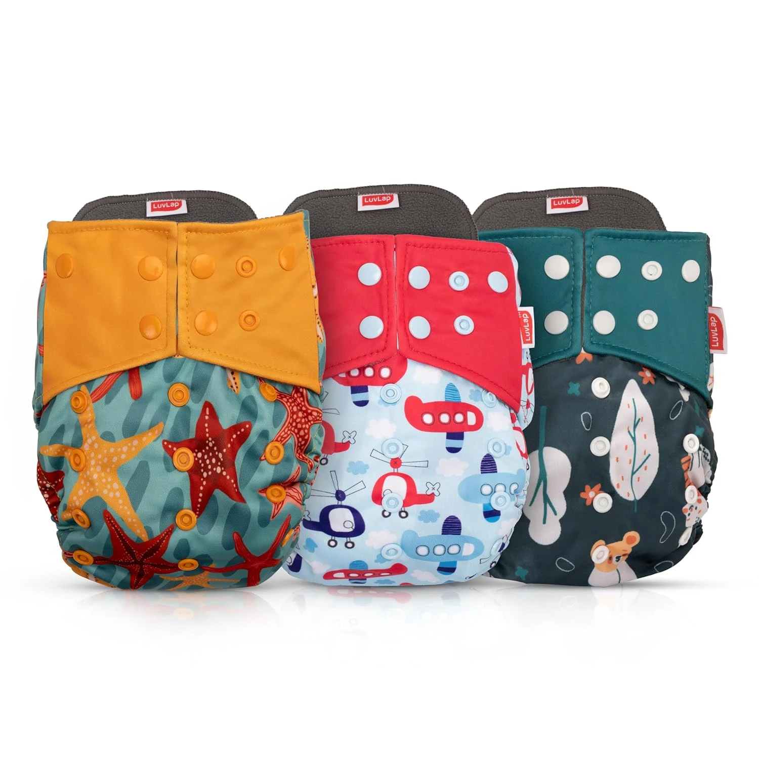 Reusable Baby Cloth Diapers Combo Pack of 3 (3 Shell + 3 Pads) Double Leak Guard, High Absorption, Stain-Proof Comfort & Protection, 3m+, Rash Free, Adjustable Waist & Height with Snap Buttons