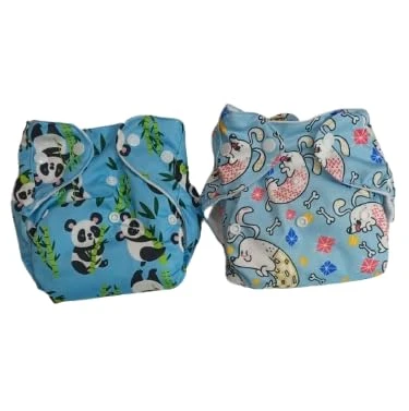Reusable Cloth Baby Diapers | Soft & Breathable Fabric | Washable Eco-Friendly Infant Diapers for Daily Use | Pack of 2 | Printed Blue- Sky Blue