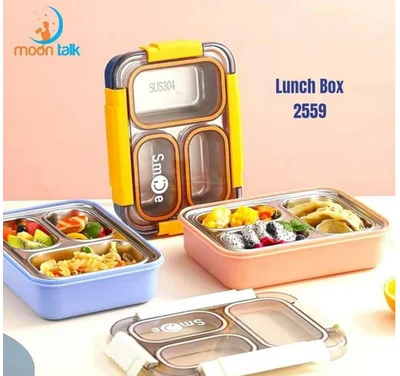 3 Compartment Kids Plastic Lunch Box Multicolor Pack of 1