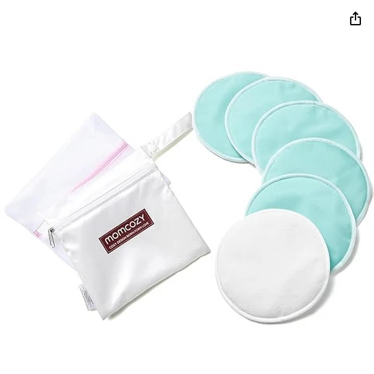 Reusable Nursing Pads, Innovative Use of One Way Moisture-Wicking Fabric & 4 - Layer Washable Breast Pads, Super Absorbent and Large Capacity, 6 Pack + Wet and Dry Separation Bag + Wash Bag