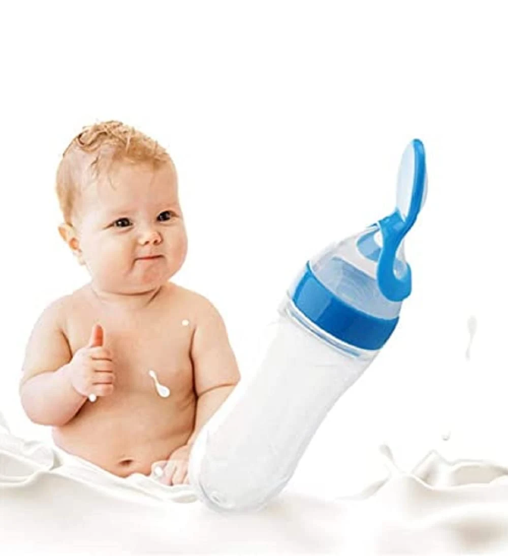 90ML Newborn Baby Feeding Bottle Toddler Safe Silicone Squeeze Feeding Spoon Milk Cereal Bottle Baby Training Feeder/Fruit Feeder (Multicolored/90 ml)