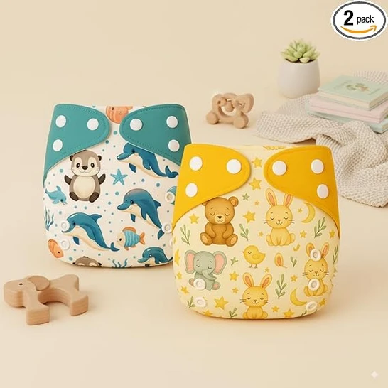 Premium Reusable Cloth Diaper for Babies (3 Months - 3 Years) | 2 Washable Diaper with 2 Insert Pad | Adjustable, Leak-Proof, rash free & Absorbent | Freesize Diaper (5-18kg)