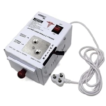 Needle Syringe Destroyer Electric, Needle Destroyer Machine for Hospital & Laboratory, Shock Proof Metal Body Mechanism, Low Power Consumption, On/Off Switch, White, Pack of 1