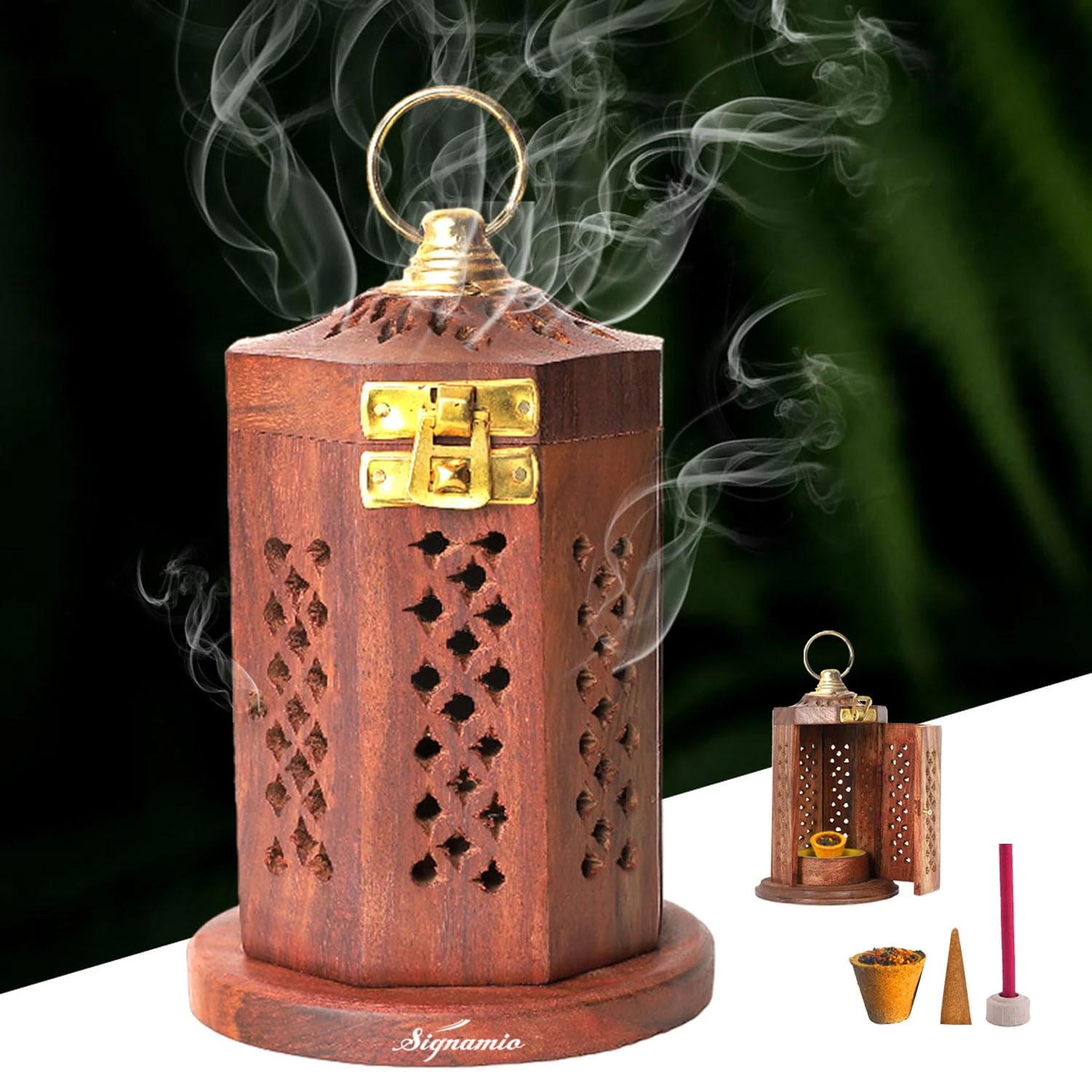 Hanging Handcrafted Wooden Sambrani Dhoop Dhup Stand - Perfect Room Decoration and Incense Cone Holder for Home Mandir, Ideal Dhoop Dani and Pooja Items