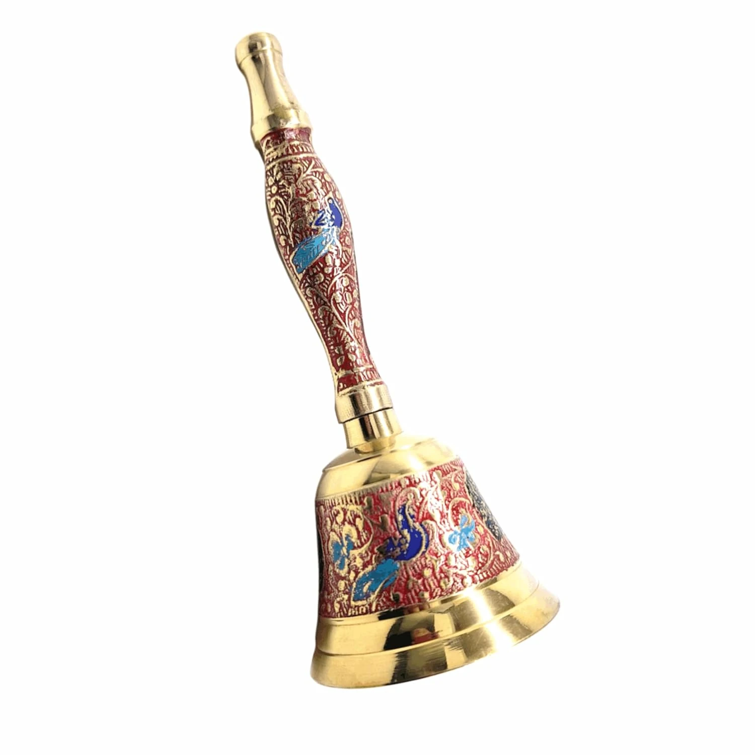 7 Inch Brass Ghanti Pooja Bell - Indian Traditional Carving, Premium Feel - Meditation Bell for Home Temple - Brass Hand Bell for Puja Items