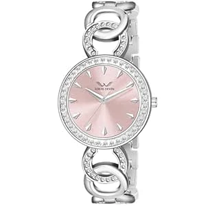 LOUIS DEVIN Silver Plated Bracelet Analog Watch for Women (Black/Pink/Blue Dial)