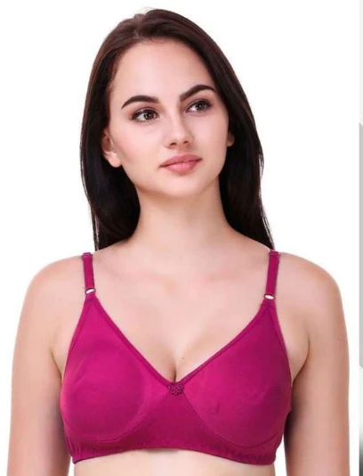 Women's Cotton Rich Solid Non-Padded Full Cup Wire Free T-Shirt Bra in Red Size 32B