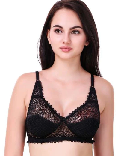 Cocktail Net Seamed Non Padded Full Coverage Non-Wired Women Full Coverage Bra Color Black Size 32B