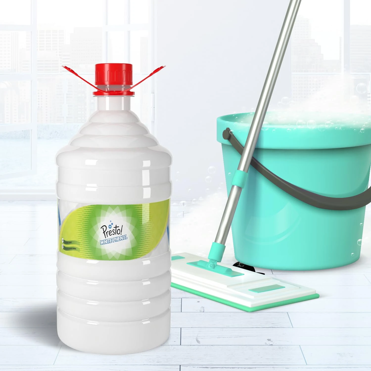 Amazon Brand - Presto! Phenyl Floor Cleaner | 5 Litre | Suitable For Hospitals, Homes, Offices | 10X Cleaning Power | Fights Germs