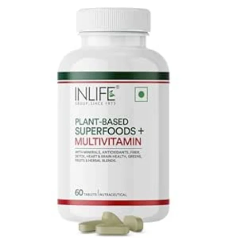 Plant Based Multivitamin Tablets for Men & Women | 75+ Ingredients with Vitamins B12, D3, Superfoods, Greens, Vegetables, Fruits & Herbs Supplement- 60 Tablets (Pack of 1)