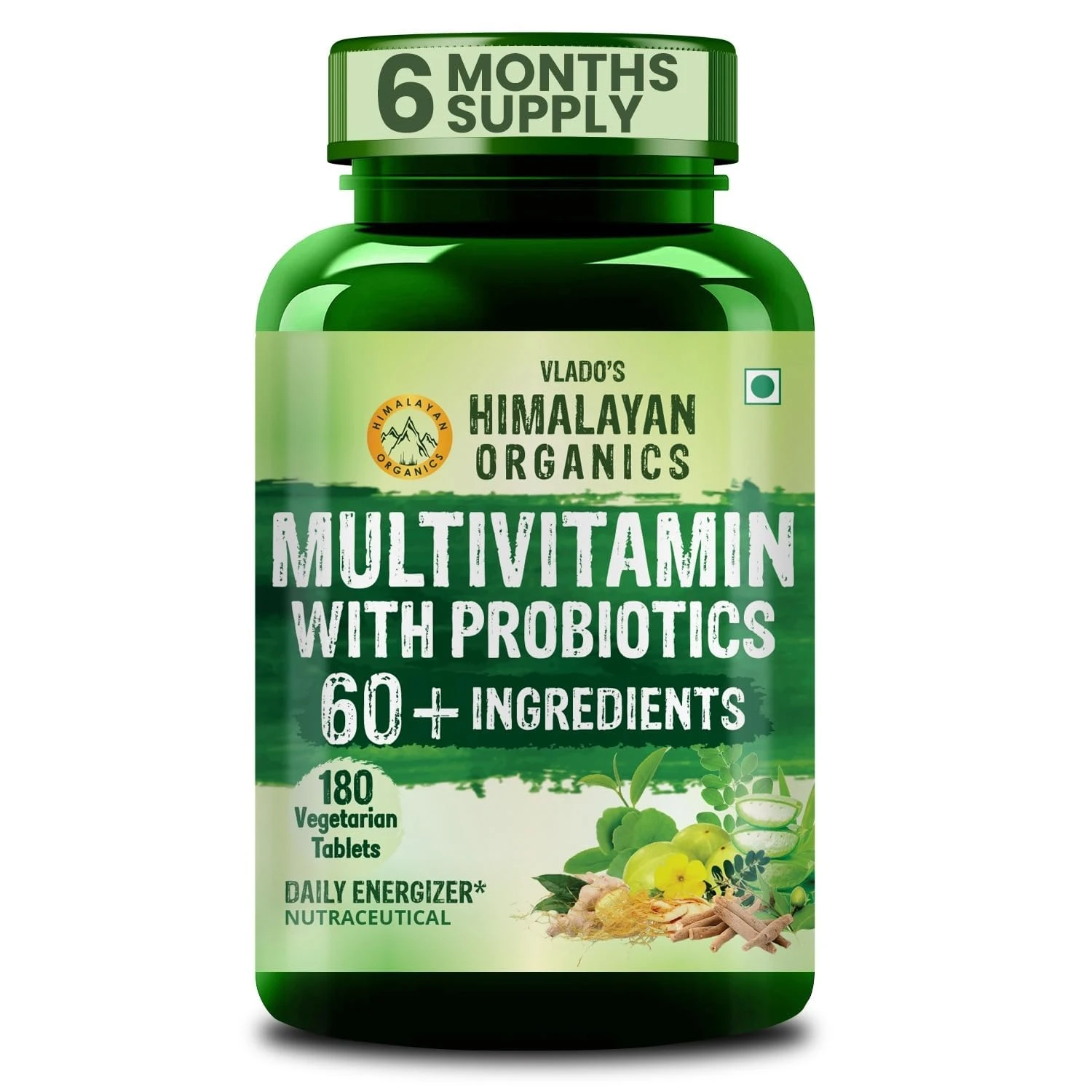 Himalayan Organics Multivitamin with Probiotics - 60 Ingredients for Men &amp; Women with Vitamin C, D, E, B3, B12, Zinc, Giloy &amp; Biotin (180 Count)  Click to see full view Ask Rufus  Himalayan Organics Multivitamin with Probiotics - 60 Ingredients fo