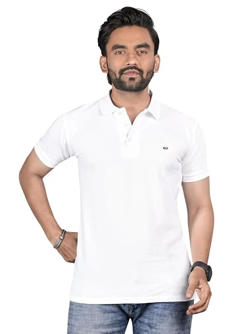 Men's Cotton Collared Neck T-Shirt Half Sleeve Regular Fit Button Placket Casual Wear for Men Size Medium