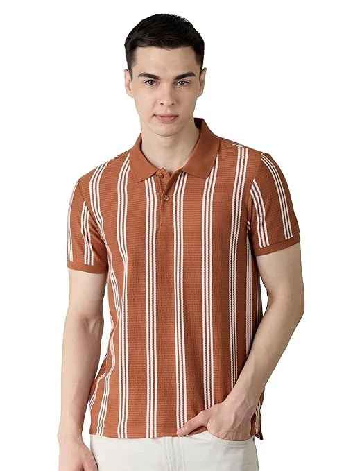 Symbol Men Cotton Rich Textured Striper Polo Tshirts | Regular Fit | Half Sleeves - Available Sizes M
