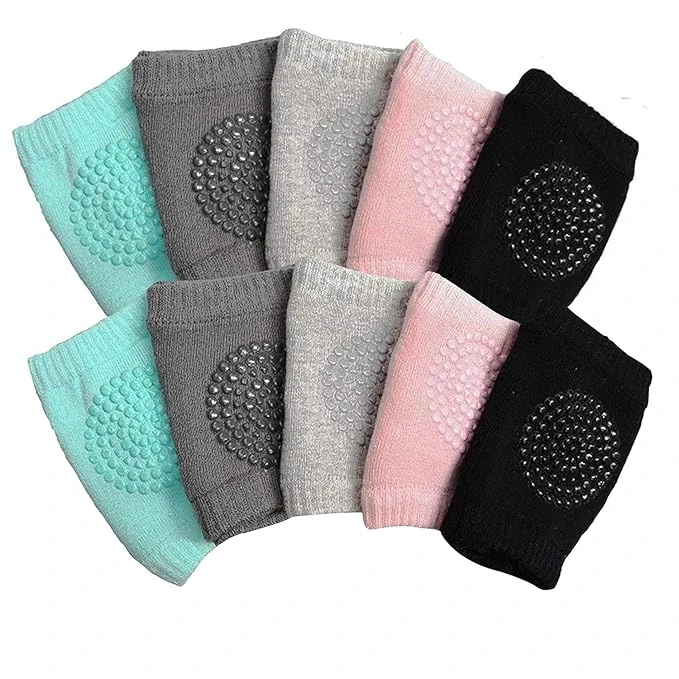 Set of 2 Pairs Baby Knee Pads for Crawling, Anti-Slip/Padded Stretchable Elastic Cotton Soft Breathable Comfortable Knee Cap/Elbow Safety Protector (Multi Color)