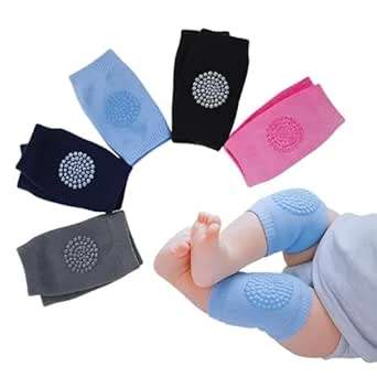Baby Knee Pads for Crawling and Walking, Anti-Slip Silicone Dots, Soft Stretchable Breathable, Multi-Colour, 2 Pairs