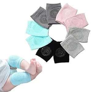 Knee Pads Set of 2 Pairs for Toddlers, Baby Elbow & Knee Protector, Anti-Slip Silicone Dots, Knee Support for Crawling & Walking, Soft, Stretchable, Breathable Leg Warmers (Multi-Colour)