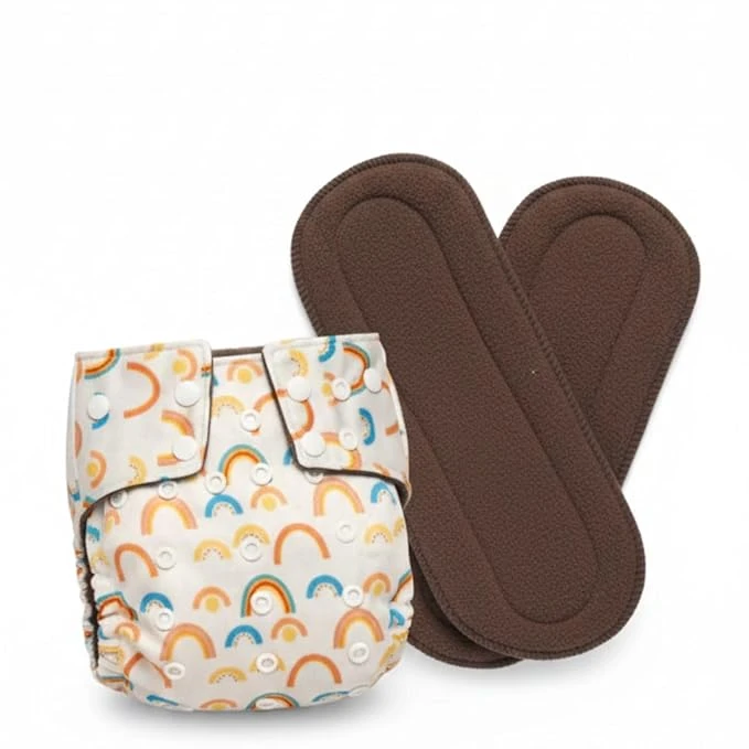 Reusable Baby Cloth Diapers Pack of 1 with 2 5-layer Inserts | Adjustable Washable Cotton Diaper for Newborn to Toddler (3 Months–3 Years) | Leak-Proof, Skin Friendly, Eco-Friendly | Multi