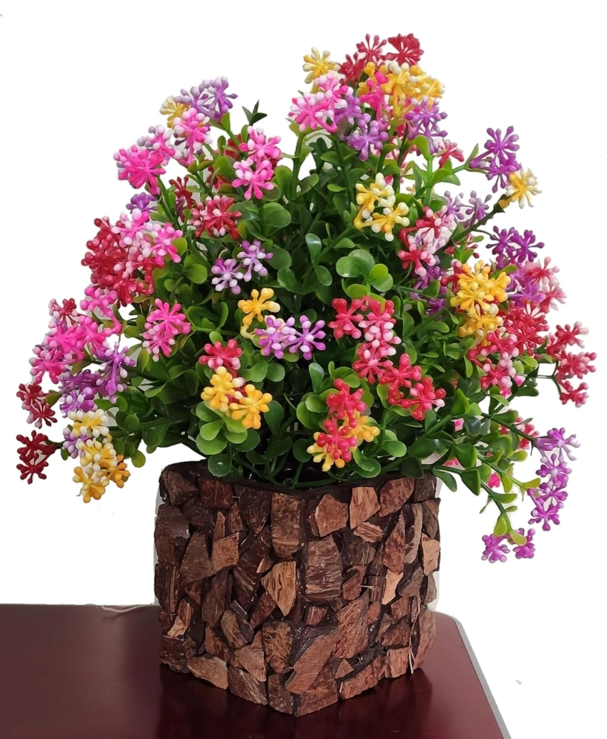 Plastic Multicolor Artificial Flower Plant with Stylish Coconut Pot(25 Cm)